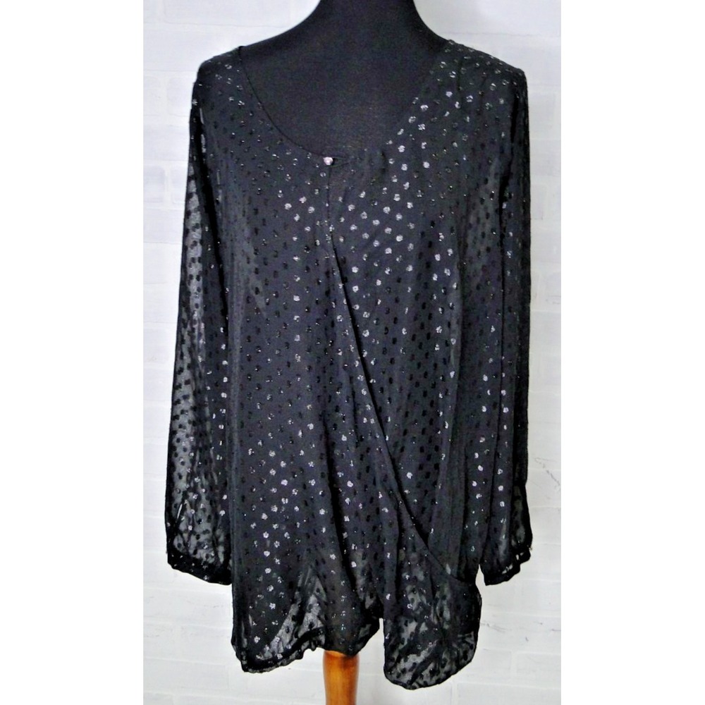 Lane‎ Bryant Women's Polka Dot Sheer Black  Top 26/28 NWT
